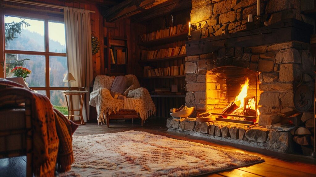 Feu de bois dans une maison de campagne