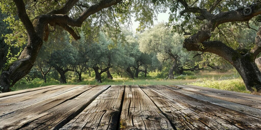 Planches de chêne devant une forêt de chênes