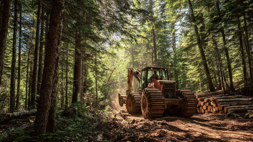 Matériel forestier (skidder) en forêt